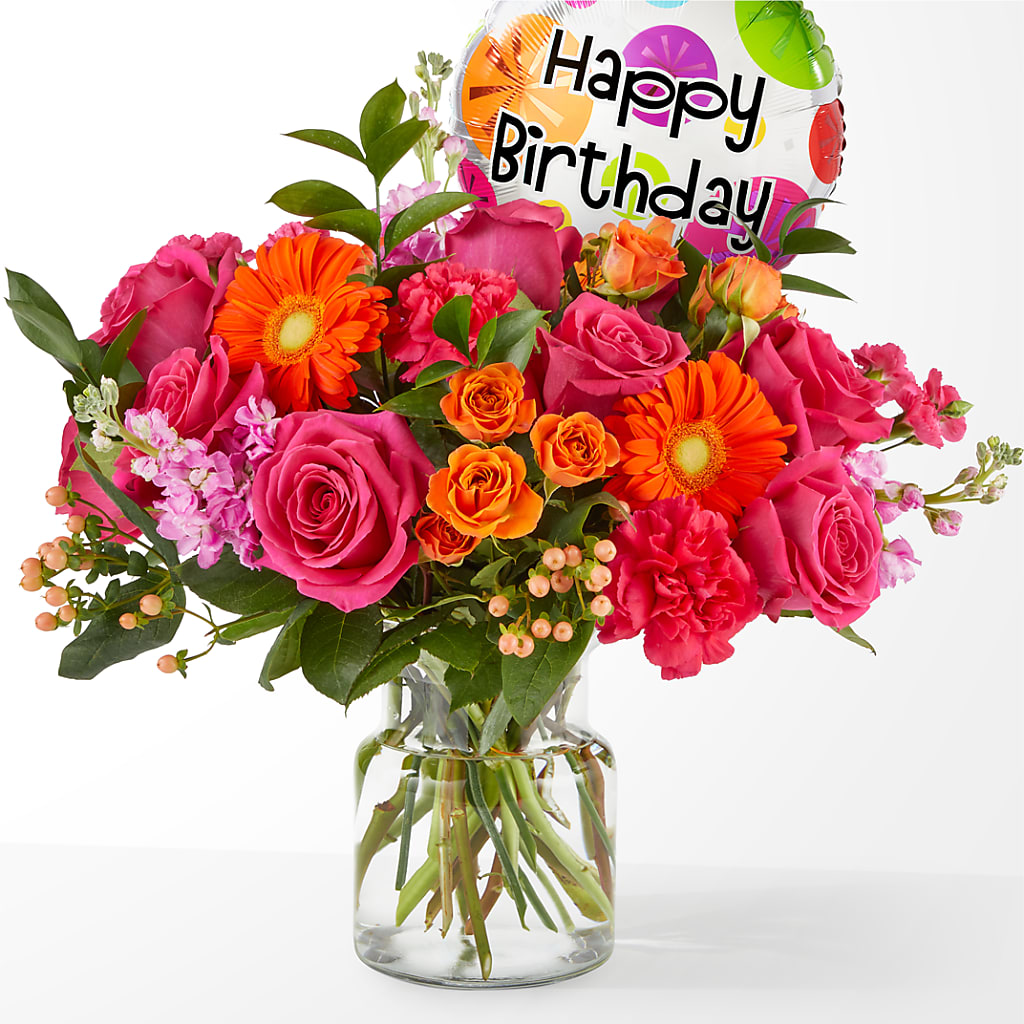 Fiesta Bouquet with Birthday Balloon – J Flowers, Tipp City OH