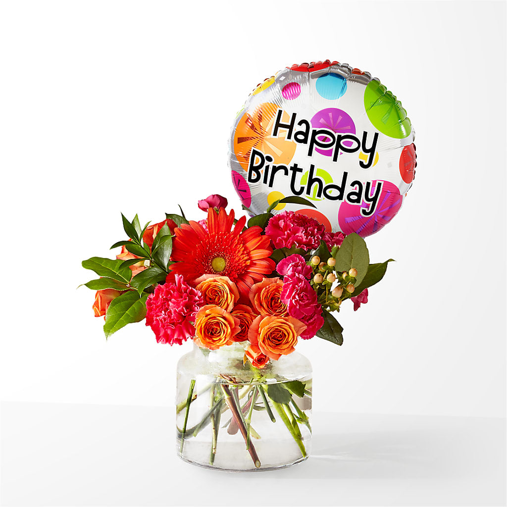 Fiesta Bouquet with Birthday Balloon – J Flowers, Tipp City OH