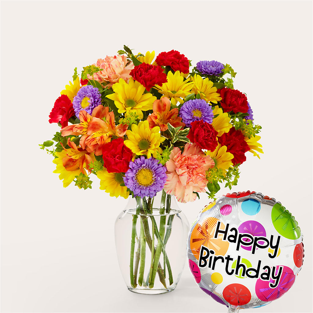 Kaleidoscope Bouquet with Birthday Balloon – J Flowers, Tipp City OH