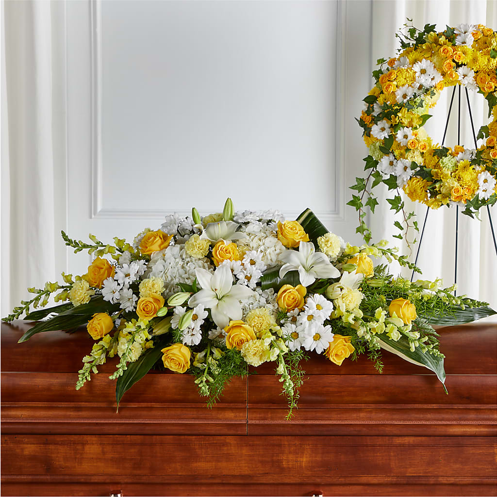 Golden Harmony Casket Spray – J Flowers, Tipp City OH