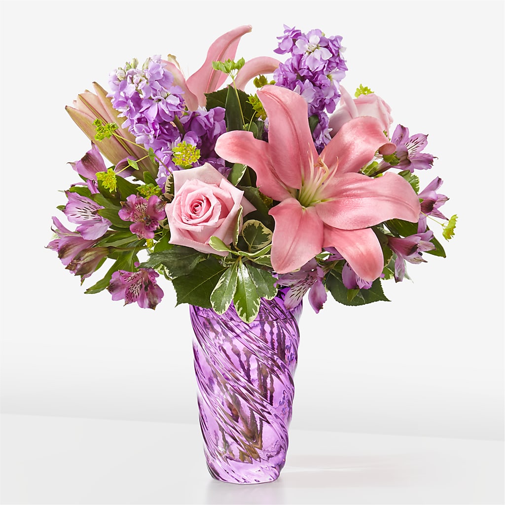 Precious Petals Bouquet with Luxe Swirl Vase – J Flowers, Tipp City OH