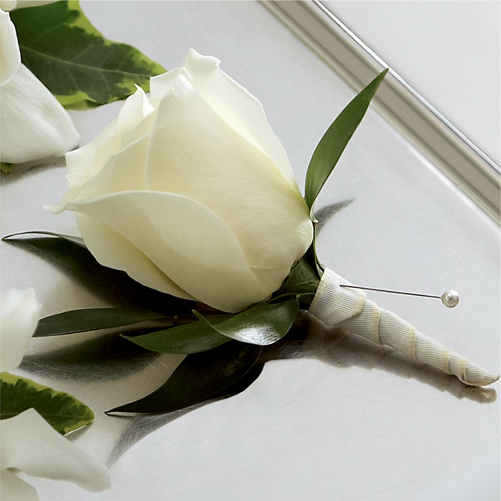White Rose Boutonniere – J Flowers, Tipp City OH