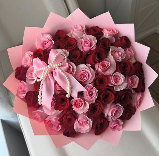 Red Pink roses hand bouquet