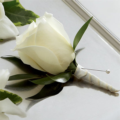 White Rose Boutonniere –  J Flowers, Tipp City OH